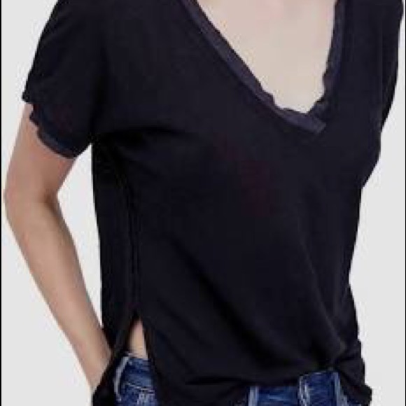 We The Free Tops - We The Free Ribbed Edging Black V Neck Top